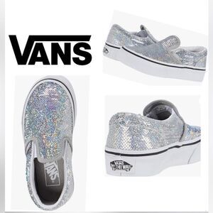 NWOT New Vans Classic Kids Slip-On Silver Glitter Sneaker Size 3.0. Holidays